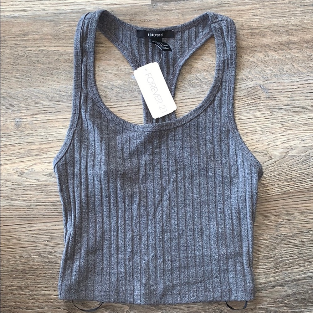 Forever 21 Charcoal Gray Ribbed Crop Top - Small